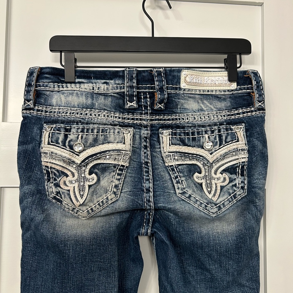 Rock Revival Barbra Mid-Rise Straight Blue Jeans with Distressed Details Size 29 - Picture 9 of 15